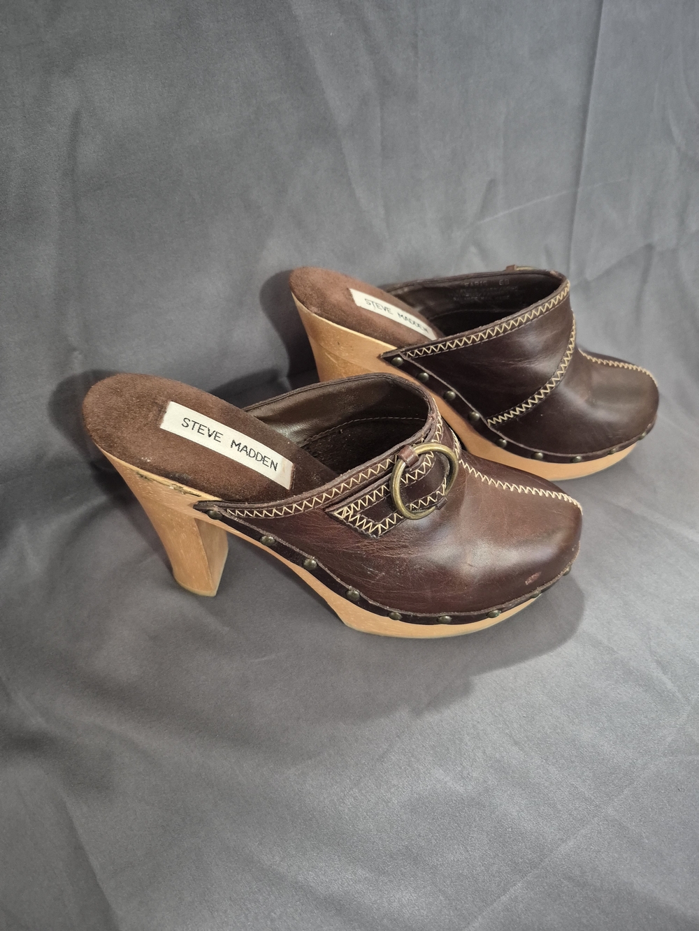 Steve Madden Brown Leather Clog Heels